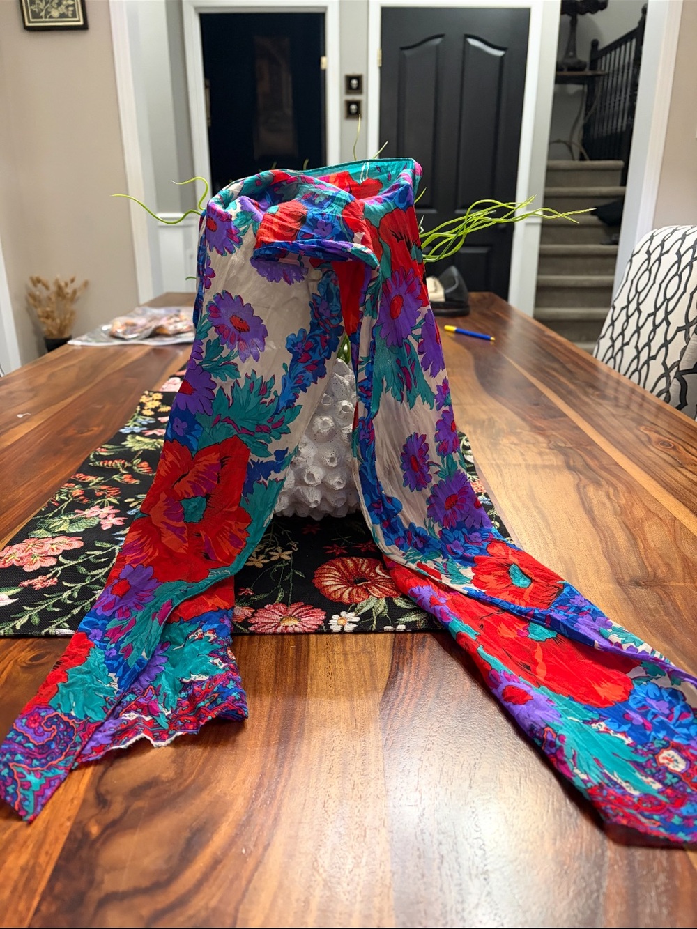 Vintage Liz Claiborne Multicolor Floral scarf 9 x 51 in Made in Japan 🇯🇵